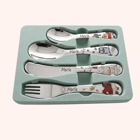 Personalisiertes Kinderbesteck Waldtiere mit Gravur – Geschenk zur Geburt & Taufe